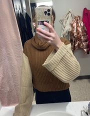 brown two toned turtle neck sweater