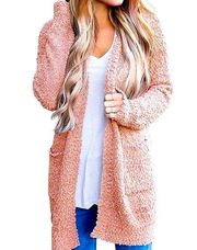 Merokeety Popcorn Textured Long 2 Pocket Sweater Cardigan - Blush Pink - Size S