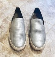 🆕 Hush Puppies Manda perforated leather slip on sneakers flats silver si…