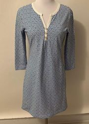 J. McLaughlin Blue White Geometric Print Dress