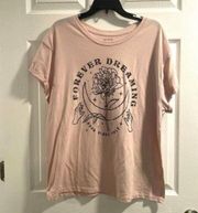 Wonderly blush, pink, flower, and moon, forever, dreaming graphic shirt