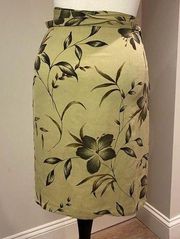 Jones New York Green Floral Silk Wrap Tie Belt Skirt Size 10