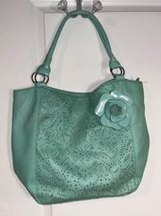 Vintage American Eagle by Payless Collab Seafoam Green Purse w/ Rose Accent