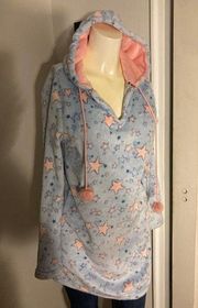 Joe Boxer Plush Lounger Sleepwear Size Medium Hood Blue Pink Stars Pullover Robe