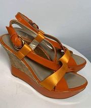 Via Spiga Womnes Wedge Sandals Strappy Buckle Closure Orange Size 5.5