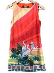 Eva Franco Dress Womens 4 Orange Multicolor Vibrant Bird Sleeveless Side Zip