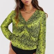 ASOS DESIGN long sleeve twist front body in snake animal print Size 12 Bodysuit