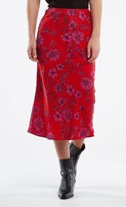 NWT BAND OF GYPSIES Menton Floral Skirt In Red Mag