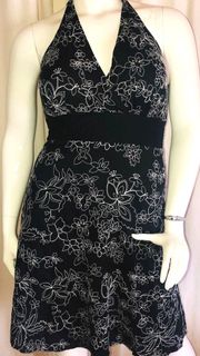 Black Embroidered Halter Dress