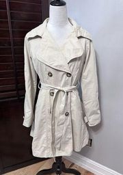 For Cynthia Trench Coat Women's M Beige Solid Buttons Double Breasted Pleated