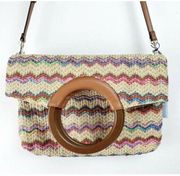 Libby Edelman Fiesta Straw Bag Purse Wood Handle Crossbody