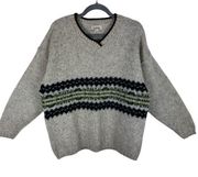 Vintage Buckle Fair Isle Crew Neck Wool Nylon Pullover Women's Sweater Size L