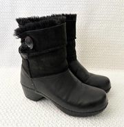 Dansko Stormy Black Leather Soft Fur Shaft Fold Over Button Ankle Clog Boots 36