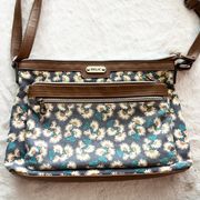 Relic Blue Daisy Floral Vegan Leather Zipper Pockets Shoulder Bag Purse