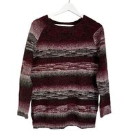 Wool Blend Marl Knit Raglan Sleeve Sweater Maroon Grey XS