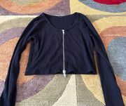 John Galt Brandy Melville Double Zipper Zip Black Long Sleeve Crop Top One Size