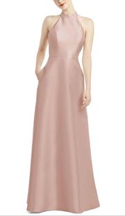 Alfred Sung D772 High Neck Cutout Satin Twill Dress