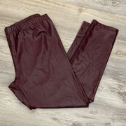 NWT  Wine Red Color Elastic Waist Capri Faux Leather Leggings XL