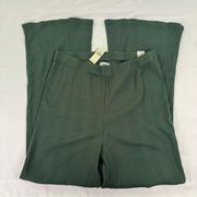 NWT Aerie Green Size L Flared High Waist Kick Flare Ribbed Pants Cropped Cotton