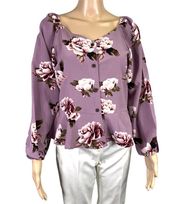 Jon and Anna Womens Peplum Blouse Top Floral Button Down Lavender Large