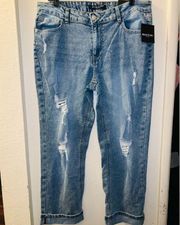 NWT  Size 12P Cuffed Medium Bleach Acid Wash Distressed Denim Jeans