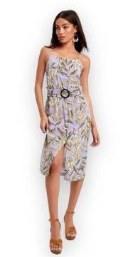 JOA Raya Lavender Floral Print Belted Midi Dress