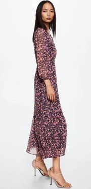 Mango - Floral Print Dress purple pink