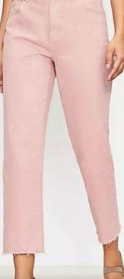 Loft Jeans Women’s Size 8 Pink High Waist Straight Crop Jeans Denim Raw Hem