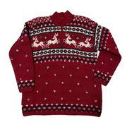 90s Lauren Ralph Lauren Hand Knit Wool Chunky Holiday Sweater Red Oversized M