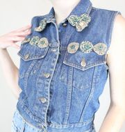 Vintage 80s  Cottagecore Denim Vest