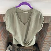 Olive & Oak Sage Green V Neck Medium Short Sleeve Twist Front Blouse