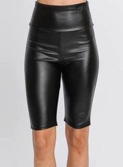 High Waisted Black 10” Rise Faux Leather Classic Stretchy Bike Shorts Sz Medium