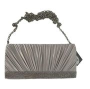 Jessica‎ McClintock Chloe Satin Pleated Rhinestone Clutch Purse Silver