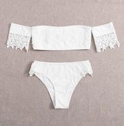 NWT Lace Appliques Bardot Bikini Swimsuit