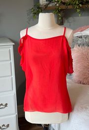 Final Touch Red Flowy open Shoulder Top Spaghetti Strap Sheer Blouse Women Small