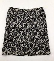 Worthington Women Size 10 Pencil Skirt Black Damask Back Split Zipper Lined Lace