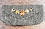 CHICOS Vintage Jeweled Foldover Clutch Purse with Hidden Chain Strap