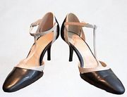 Ann Taylor Loft T-Strap Pointed Toe black and beige Heels Size 7