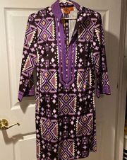 Tory Burch Purple Ikat Mini Dress M NWT stretch sateen