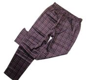 NWT Eileen Fisher Tapered Pant in Cassis Plaid Stretch Silk Pull-on XS $228