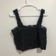Reformation Black 100% Linen Crop Top with Lace Straps and Trim Size XS