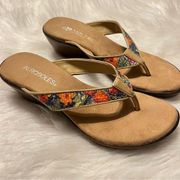 Aerosoles Wide Eyes Wedge Thong Sandals Multicolor Floral Strap Women’s Size 7.5