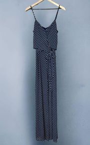 Spaghetti Strap Navy Blue Polka Dot Wrap Top Wide Leg Jumpsuit