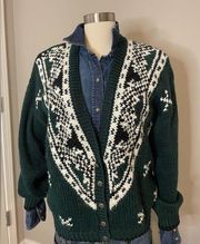 Vintage green white and black cardigan