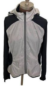 Lole Womens Large Windbreaker Lightweight Hooded Jacket Zip Up Dark Light Gray