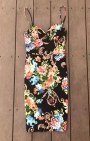 Black Floral Bodycon Dress m