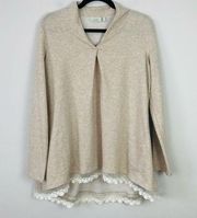 LOGO Lounge | Oatmeal Lace Detailed Cozy Long Sleeve Top Size Small