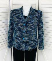 Requirements Fuzzy Eyelash Knit Blazer Jacket Blue Turquoise 14