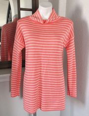 J.Jill Reversible Turtleneck Sweater Cotton Stripe Grapefruit White Size S NWT