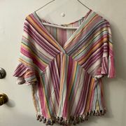 Kori America  Fringed Multi-color Boho Top Size S